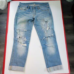 Diesel Industries Jeans Capri distressed ripped hard washed blue women's size 28